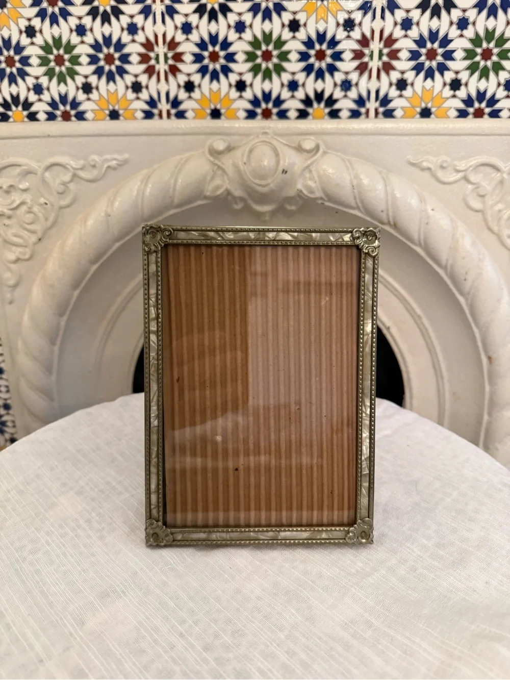 Mid Century Brass and Faux Mother of Pearl 5x7” Picture Photo Frame